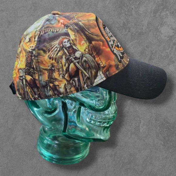 Y2K Sturgis All over print Biker Hat With Skull Hot Leather - Picture 6 of 8